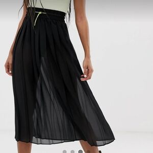 ASOS Black Sheer Pleated Midi Skirt